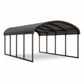 Carport double en acier brun et anthracite avec toit arqué, 600 × 600 × 300 cm