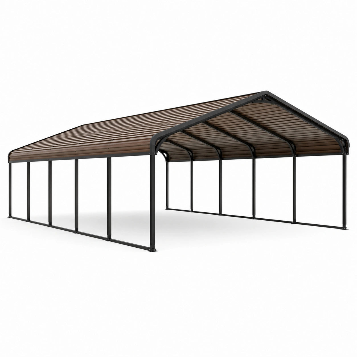Carport double en acier noir avec toiture à double pente en polycarbonate brun, 600 × 600 × 300 cm