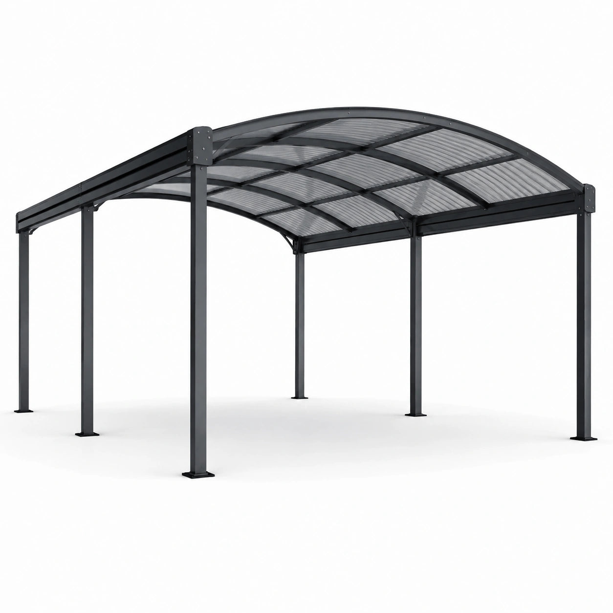 Carport en acier anthracite avec toit arqué en polycarbonate fumé translucide, 600 × 300 × 250 cm