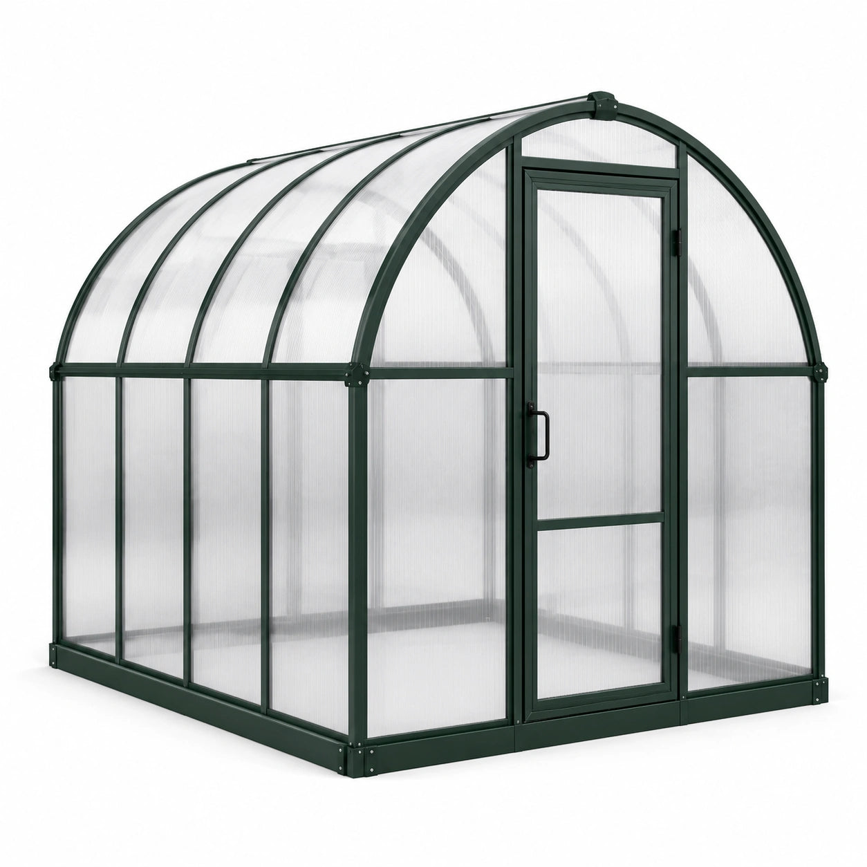 Serre de jardin à toit arrondi 201 × 200 × 219 cm en aluminium vert foncé et polycarbonate translucide