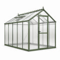 Serre de jardin en aluminium vert et polycarbonate transparent avec porte battante et lucarne, 250 × 190 × 210 cm