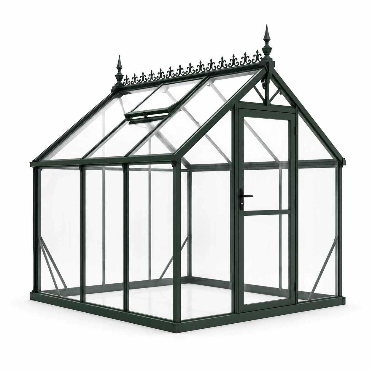 Serre de jardin victorienne en aluminium vert foncé et verre transparent, 190 × 190 × 230 cm, avec porte et lucarne