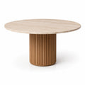 Table ronde avec plateau beige effet pierre et pied central cannelé marron, Ø 120 x H 76 cm