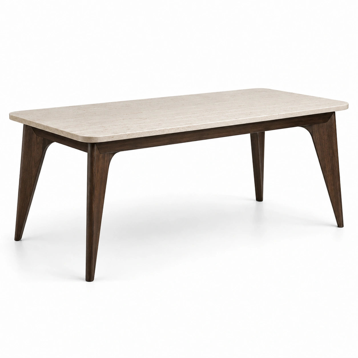 Table à manger rectangulaire 140 × 80 × 75 cm, plateau beige effet pierre et bois brun foncé