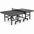 Table de tennis de table pliable noire, marron et rouge, 274 × 152,5 × 76 cm, avec filet et roulettes à frein