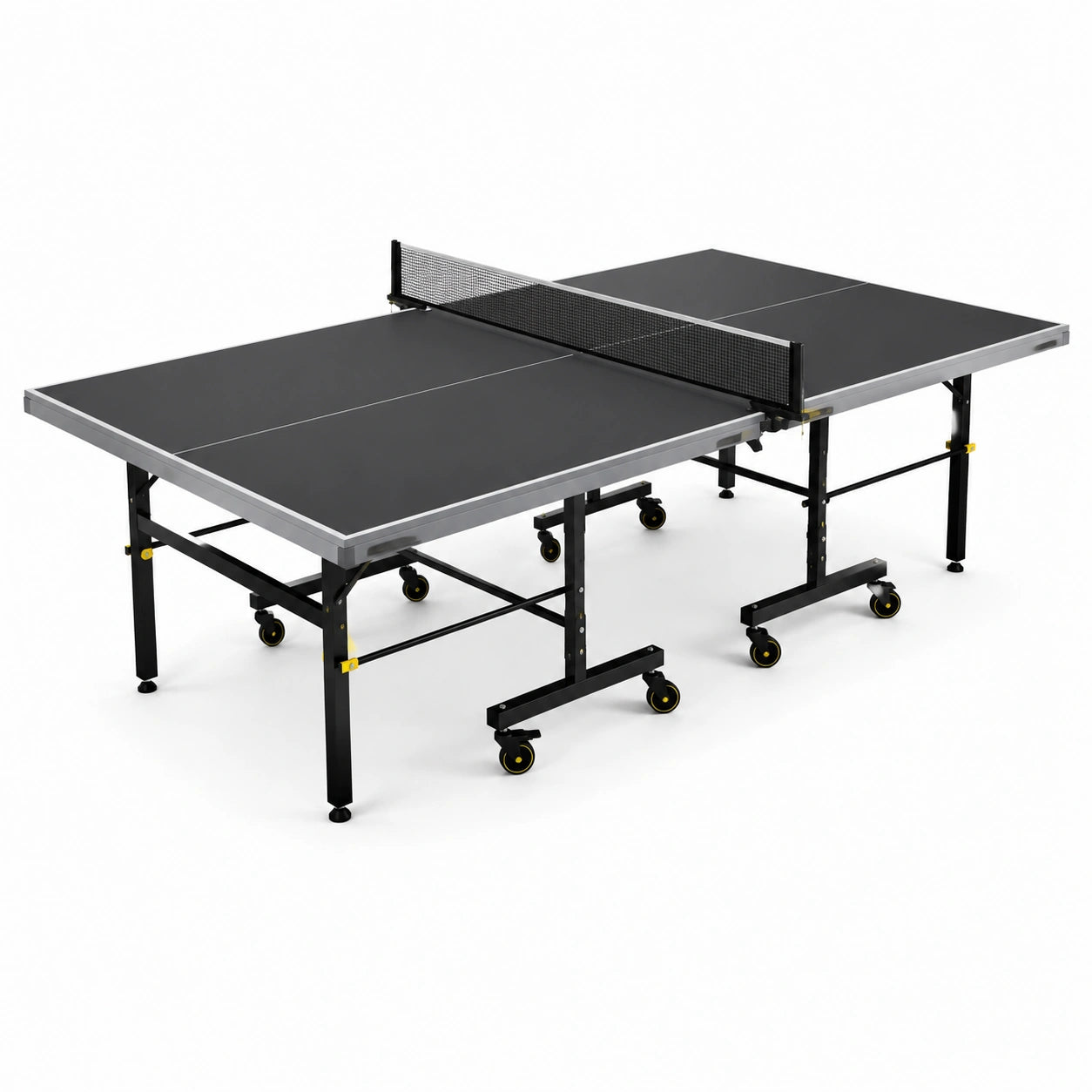 Table de tennis de table pliable noire et argentée 274 × 152,5 × 76 cm avec roulettes et filet