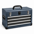 Boîte à outils portable en acier bleu foncé, 51 × 25 × 41 cm, 4 tiroirs et compartiment supérieur