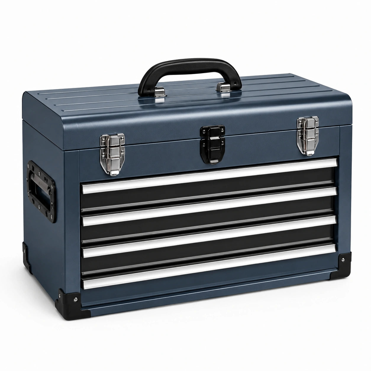 Boîte à outils portable en acier bleu foncé, 51 × 25 × 41 cm, 4 tiroirs et compartiment supérieur