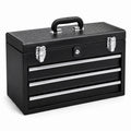 Caisse à outils verrouillable en acier noir et argenté avec 3 tiroirs, 51 × 22 × 35 cm