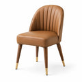 Assise rétro rembourrée 58 × 61 × 82 cm, effet cuir cognac, pieds en bois foncé avec finitions dorées
