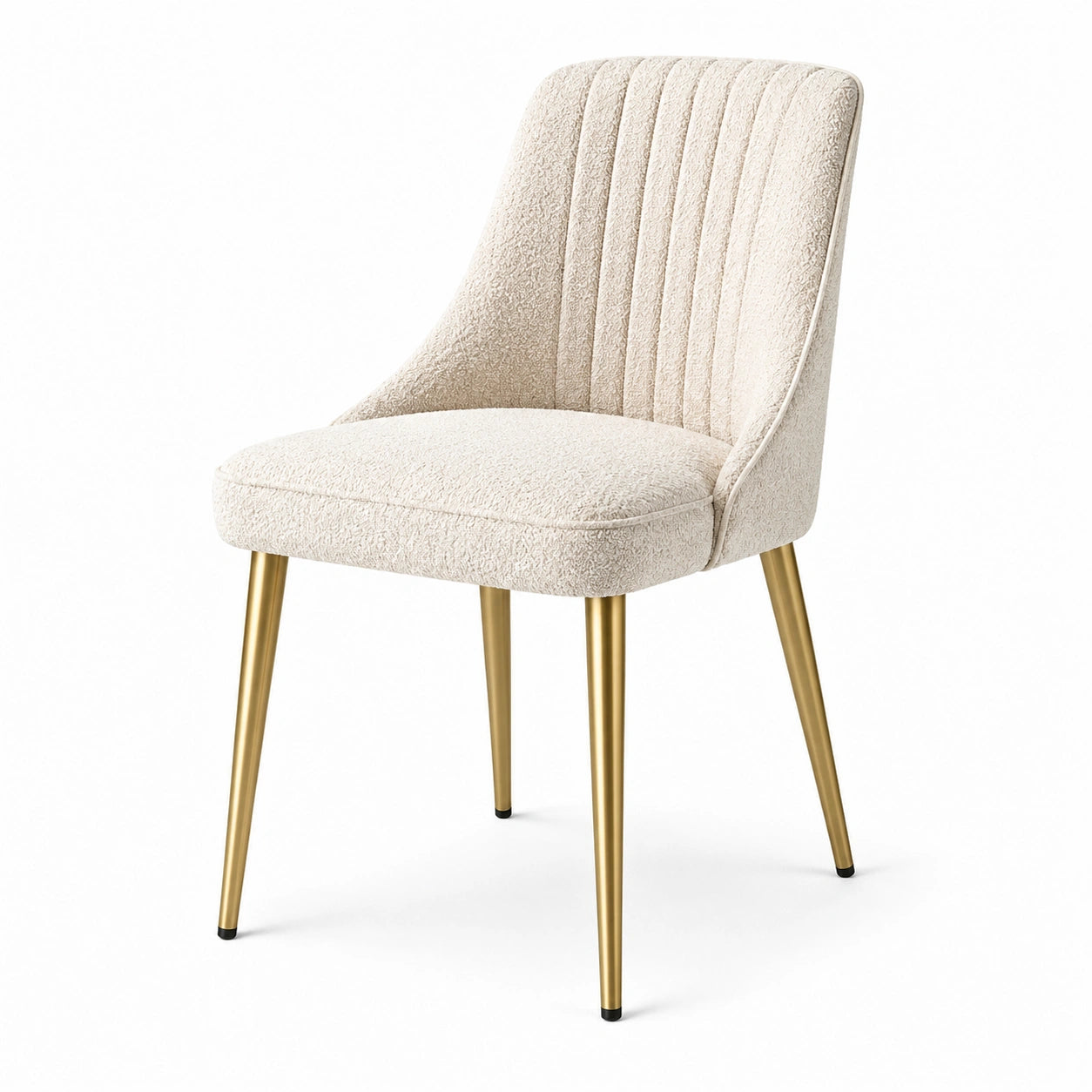 Chaise rembourrée en tissu bouclé beige avec pieds en métal doré, 55 x 60 x 84 cm