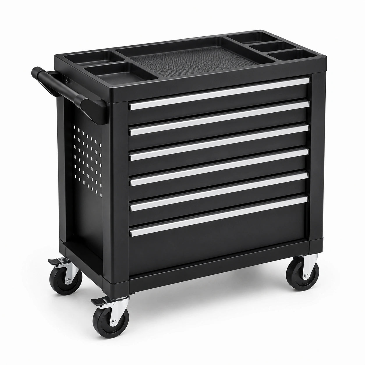 Servante d’atelier mobile en acier noir et argenté, 6 tiroirs, 4 roulettes, 69 × 46 × 77 cm
