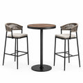 Ensemble de bar de jardin 3 pièces, table ronde Ø 70 × 105 cm et 2 tabourets 55 × 55 × 100 cm, noir, taupe, beige et marron
