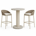 Ensemble 3 pièces beige et crème avec table ronde Ø 80 × H 105 cm et 2 tabourets hauts 55 × 57 × 100 cm