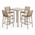 Ensemble repas de jardin 5 pièces beige et taupe, table haute 90 × 90 × 105 cm et 4 chaises 55 × 58 × 108 cm