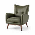 Fauteuil rétro vert olive et marron en revêtement synthétique aspect cuir avec pieds en bois, 76 × 82 × 95 cm