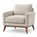 Fauteuil 1 place en tissu bouclé beige avec pieds en bois brun, 90 × 85 × 87 cm