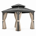Tonnelle de jardin 300 × 300 × 275 cm avec structure métallique anthracite, toit rigide et rideaux beiges