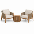 Ensemble de jardin 3 pièces beige et marron avec 2 fauteuils 72 × 76 × 82 cm et table ronde Ø 50 × H 50 cm