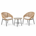 Ensemble de jardin 3 pièces avec 2 fauteuils de 57 × 58 × 77 cm et table ronde de 50 × 47 cm, beige, noir et blanc cassé