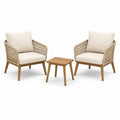 Ensemble 3 pièces beige, bois naturel et écru avec 2 fauteuils de 74 × 78 × 84 cm et table de 50 × 50 × 42 cm