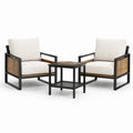 Salon de jardin 3 pièces avec 2 fauteuils 75 × 78 × 78 cm et table 55 × 55 × 55 cm, noir, brun et écru