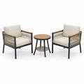 Salon de jardin 3 pièces avec 2 fauteuils 68 × 72 × 82 cm et table ronde Ø 55 × H 55 cm, beige, noir et marron clair