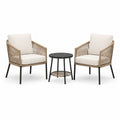 Ensemble d’extérieur 3 pièces avec 2 fauteuils 63 × 67 × 82 cm et table ronde Ø 50 × 52 cm, beige, noir et blanc cassé
